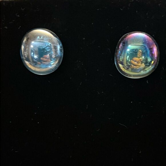 Handcrafted Iridescent Glass Stud Earrings β Hypoallergenic Stainless Steel Post - Picture 1 of 3